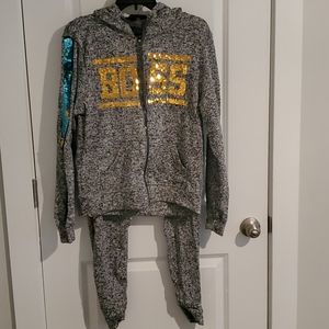 Girls Grey Flip-Sequin Sweatsuit.